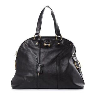 YSL Black Calfskin Oversized Muse Dome Bag Purse
